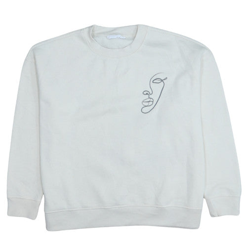 Primark Women White Embroidered Face Pullover Sweatshirt M