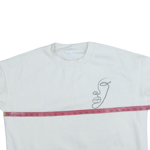 Primark Women White Embroidered Face Pullover Sweatshirt M