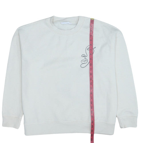 Primark Women White Embroidered Face Pullover Sweatshirt M