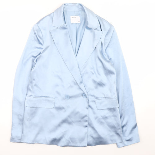 Bershka Women's Blue Satin Blazer Size 10 Mid-Length Smart Jacket