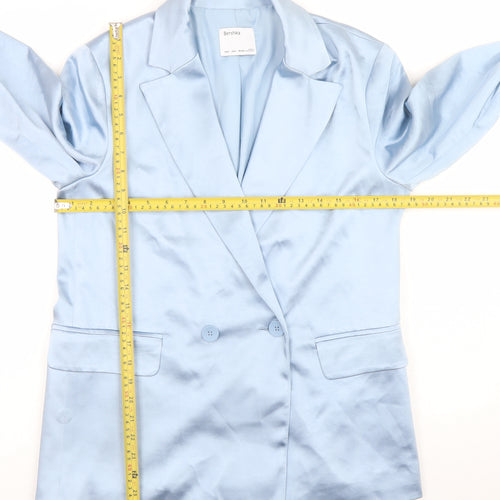 Bershka Women's Blue Satin Blazer Size 10 Mid-Length Smart Jacket