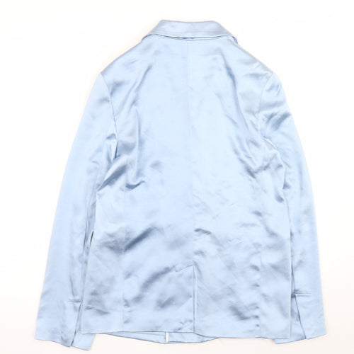 Bershka Women's Blue Satin Blazer Size 10 Mid-Length Smart Jacket