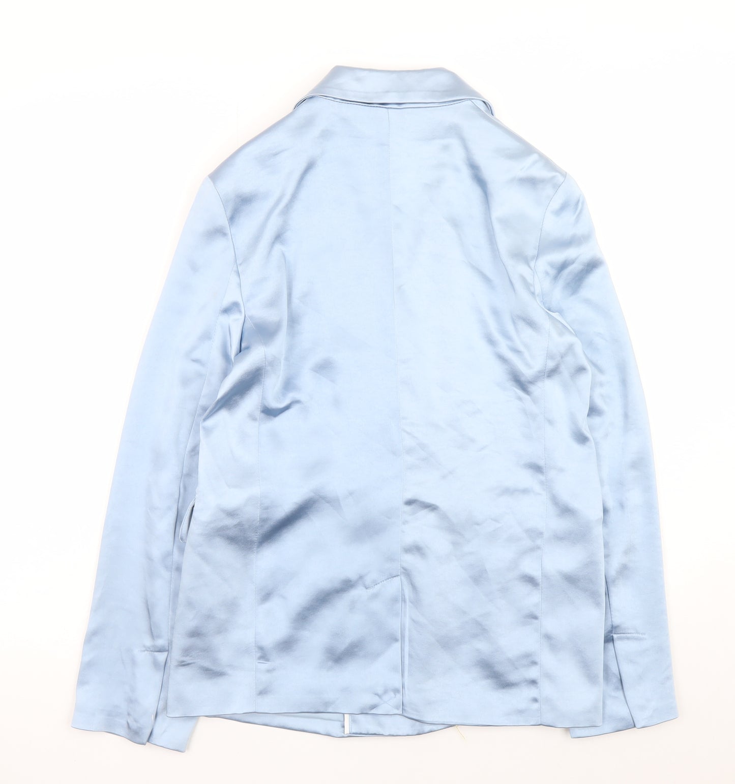Bershka Women's Blue Satin Blazer Size 10 Mid-Length Smart Jacket