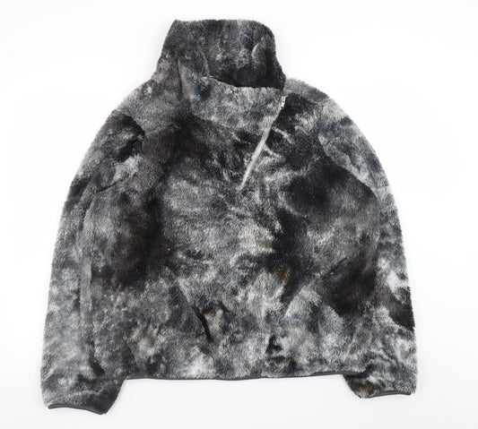 Stella Morgan Women Grey Faux Fur 1/4 Zip Pullover Sweatshirt Size 14