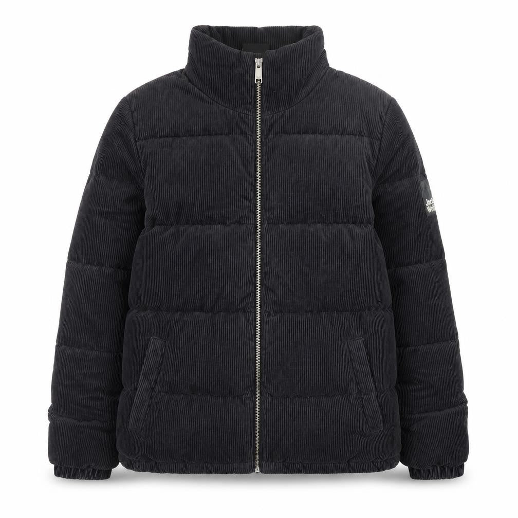 Front view of Jack Wolfskin Women Black Corduroy Puffer Jacket, size 10/12