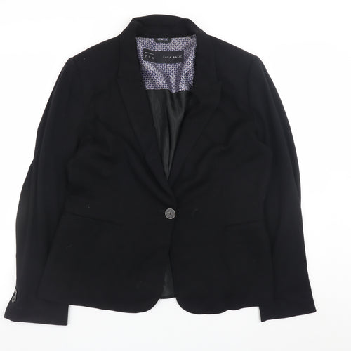 Zara Women Black Size 14 Blazer Jacket Lined Single-Breasted