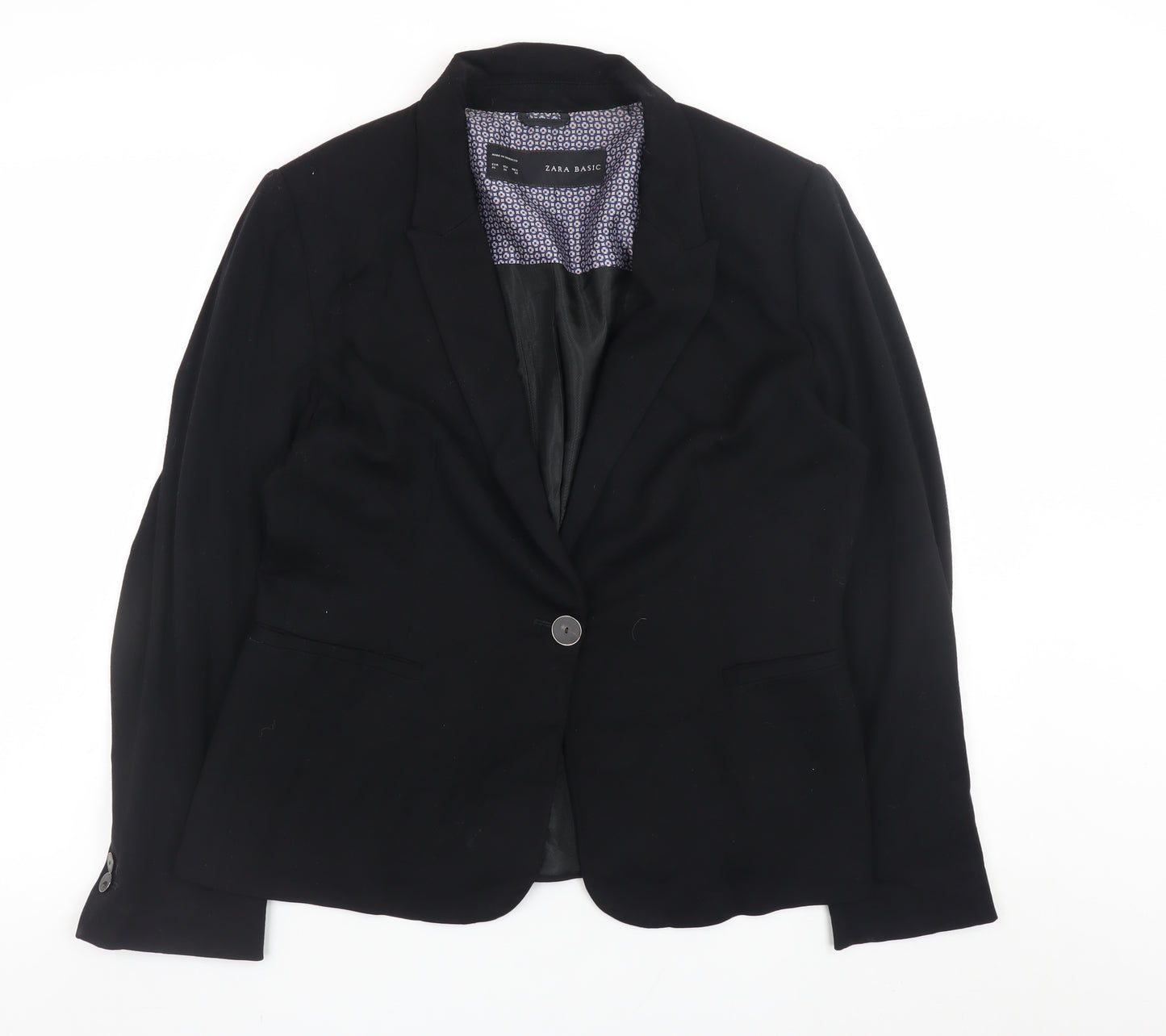 Zara Women Black Size 14 Blazer Jacket Lined Single-Breasted