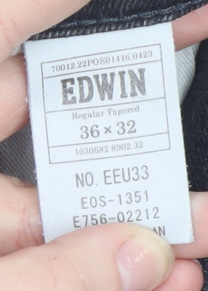Edwin Men's Black Regular Tapered Denim Jeans 36W 32L Stretch
