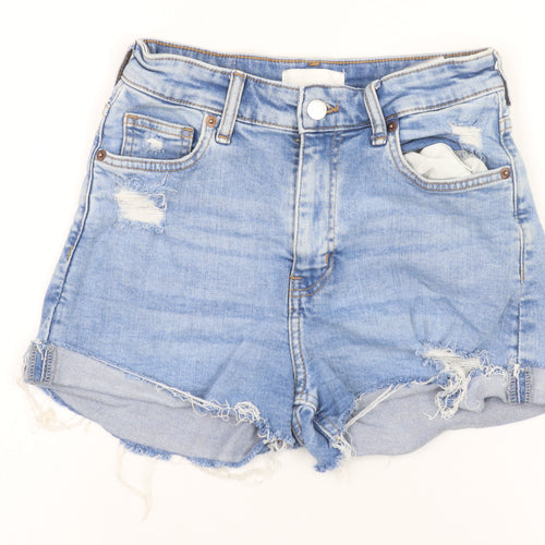 H&M Womens Blue Denim Cut-Off Shorts Size 6 High Rise