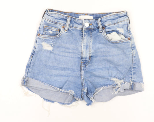 H&M Womens Blue Denim Cut-Off Shorts Size 6 High Rise