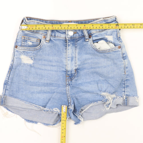 H&M Womens Blue Denim Cut-Off Shorts Size 6 High Rise