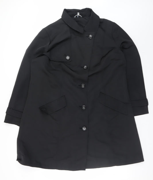 Marks and Spencer Women Black UK 20 Buttoned Mid-Length Coat