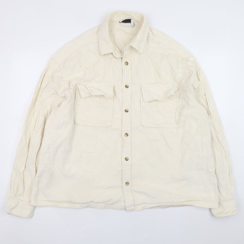 ASOS DESIGN Men's Ivory Corduroy Button-Up Shirt Size M