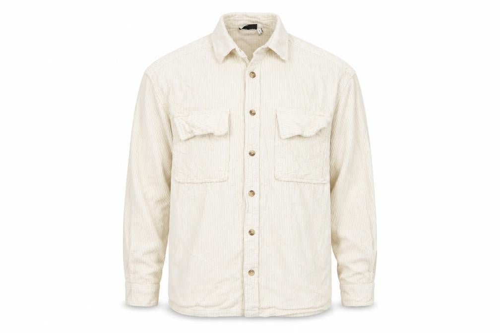 Front view of ASOS DESIGN Men's Ivory Corduroy Button-Up Shirt, size M