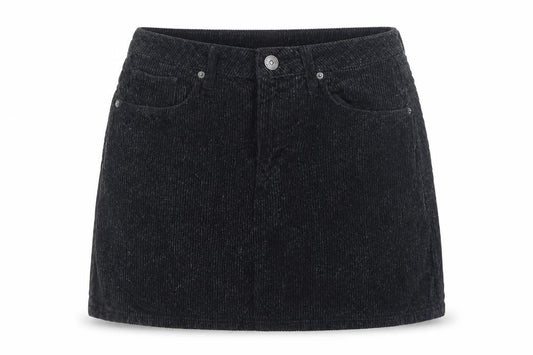 Front view of BDG Women’s Black Corduroy Mini Skirt, size M, Casual Retro
