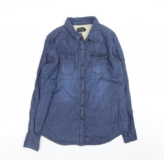 Ci Sono Women's Blue Denim Button-Up Long Sleeve Shirt M