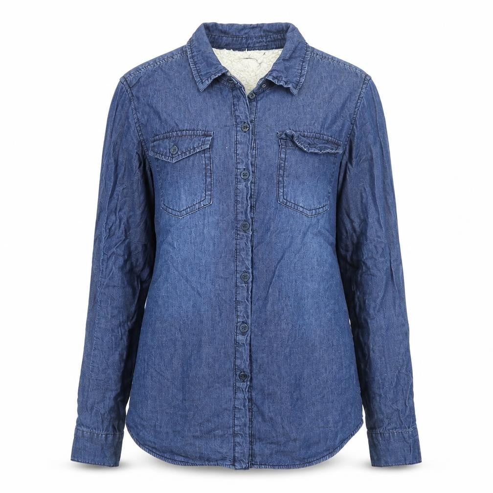 Front view of Ci Sono Women's Blue Denim Button-Up Long Sleeve Shirt M