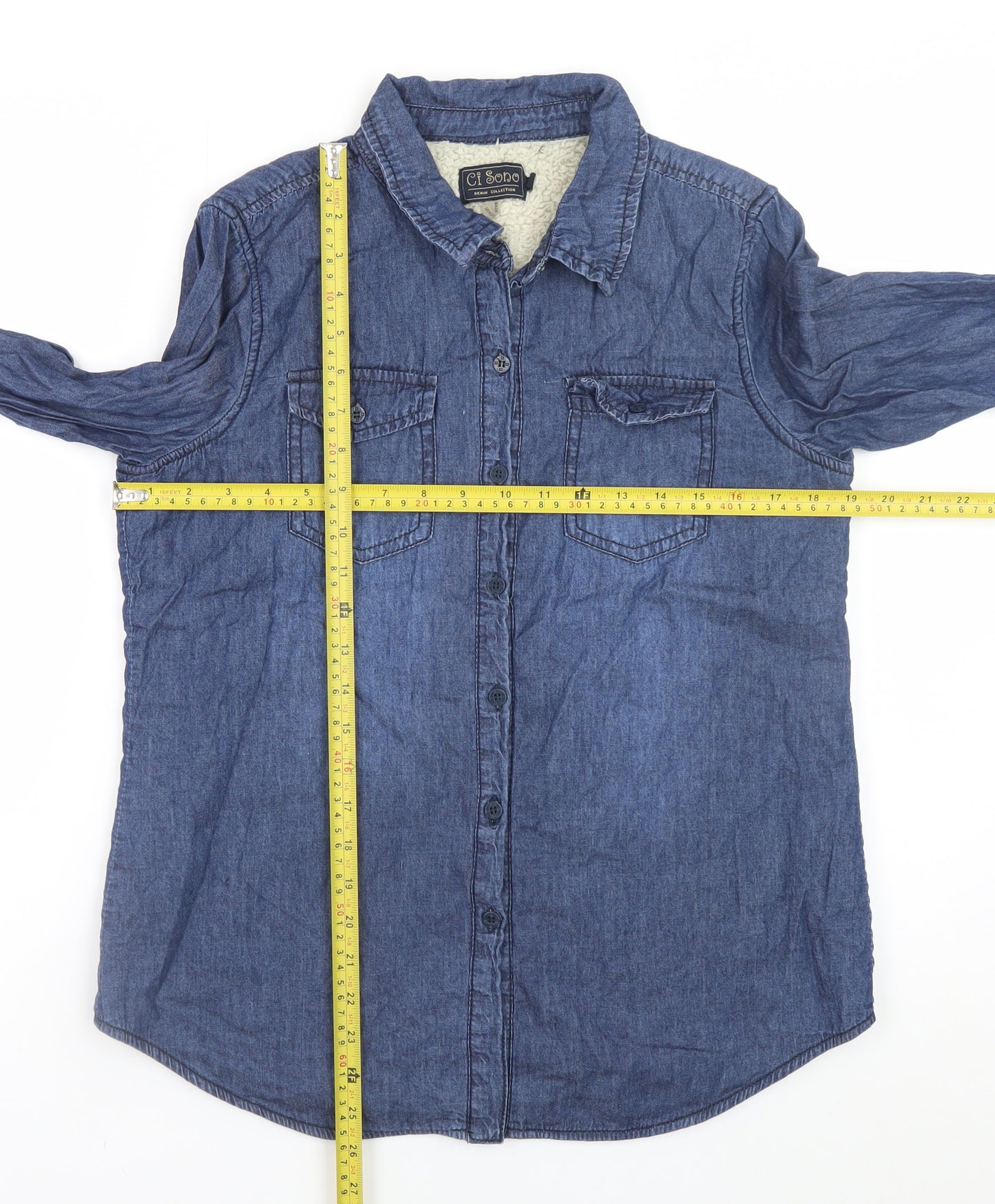 Ci Sono Women's Blue Denim Button-Up Long Sleeve Shirt M