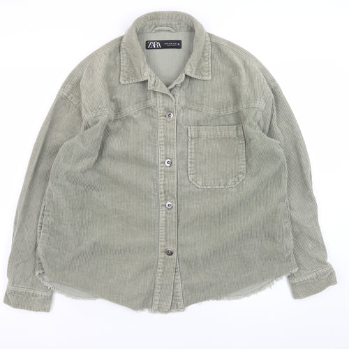 Zara Women Green Corduroy Basic Jacket XS Cotton Buttoned