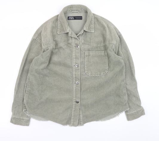 Zara Women Green Corduroy Basic Jacket XS Cotton Buttoned