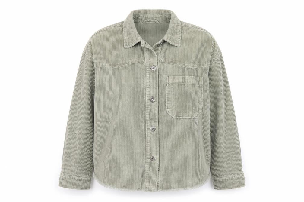 Front view of Zara Women Green Corduroy Basic Jacket XS Cotton Buttoned
