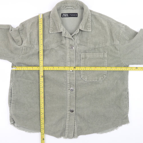 Zara Women Green Corduroy Basic Jacket XS Cotton Buttoned