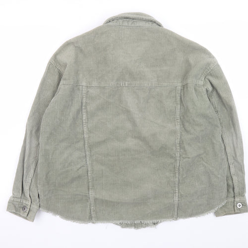 Zara Women Green Corduroy Basic Jacket XS Cotton Buttoned