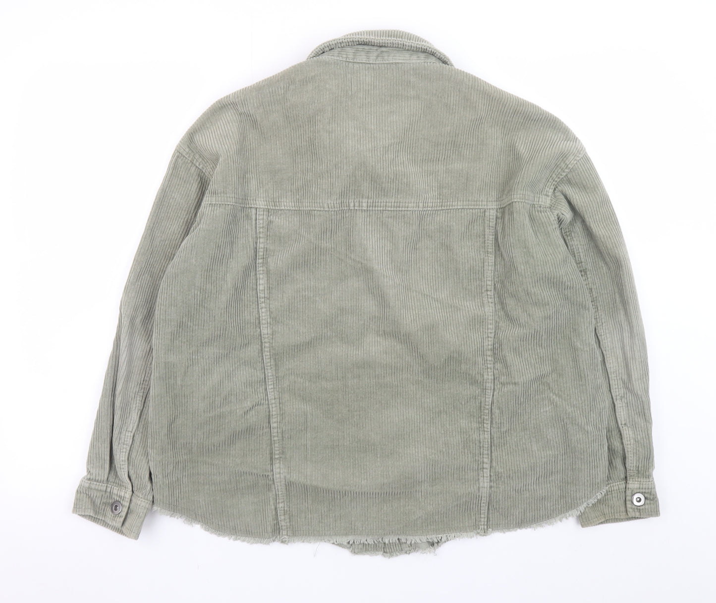 Zara Women Green Corduroy Basic Jacket XS Cotton Buttoned
