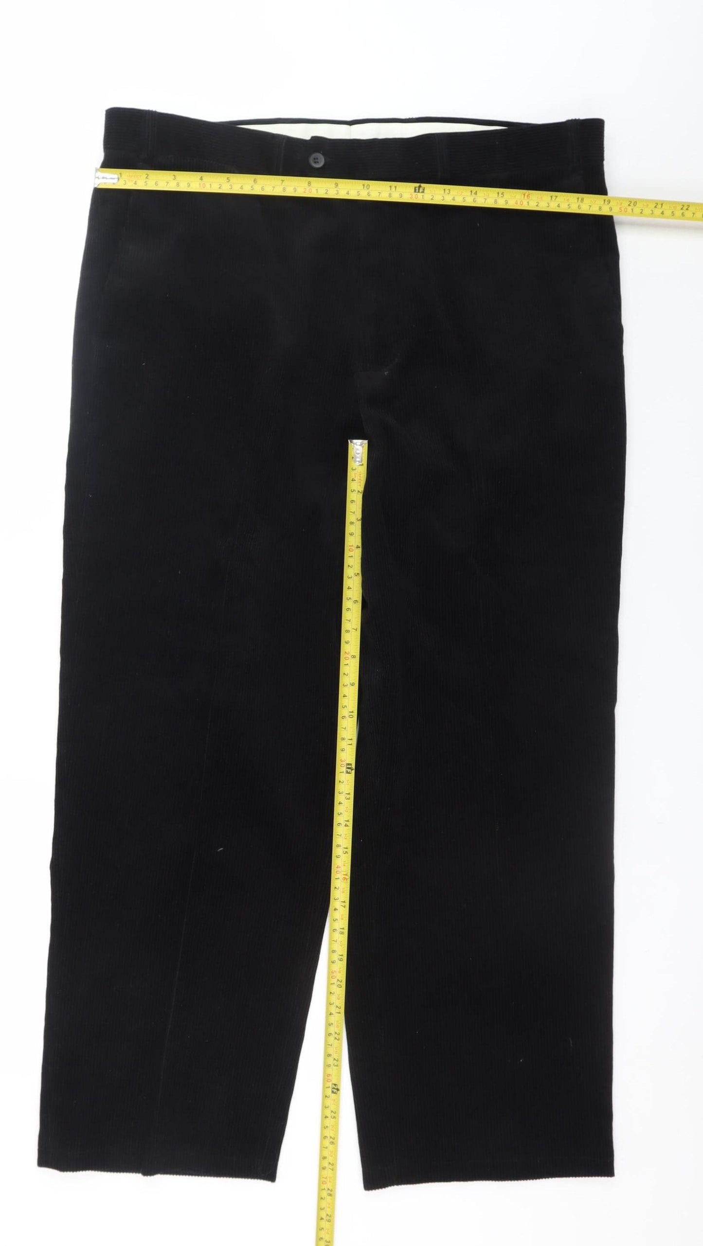 EWM Men's Black Corduroy Trousers Size 38W 31L Regular Fit