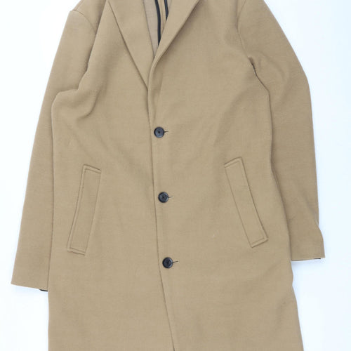 Zara Men’s Beige Wool Blend Long Overcoat Size S Classic Smart
