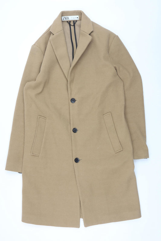 Zara Men’s Beige Wool Blend Long Overcoat Size S Classic Smart