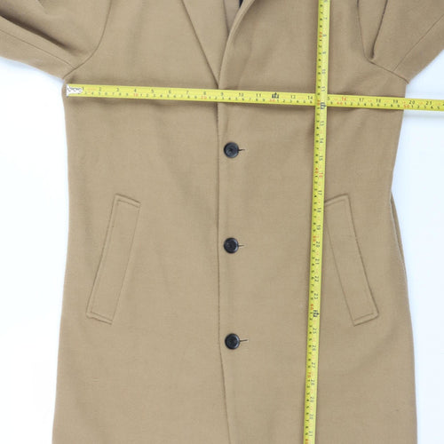 Zara Men’s Beige Wool Blend Long Overcoat Size S Classic Smart