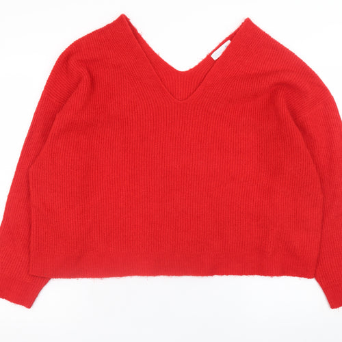 Primark Womens Red V-Neck Chunky Knit Pullover Jumper XL