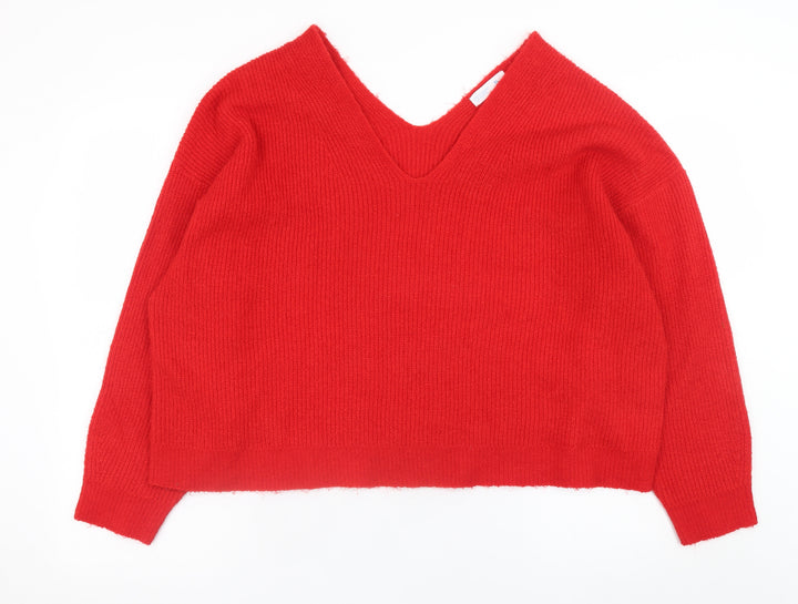 Primark Womens Red V-Neck Chunky Knit Pullover Jumper XL