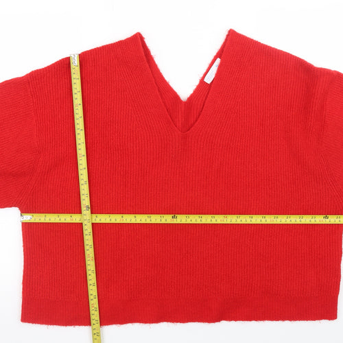 Primark Womens Red V-Neck Chunky Knit Pullover Jumper XL