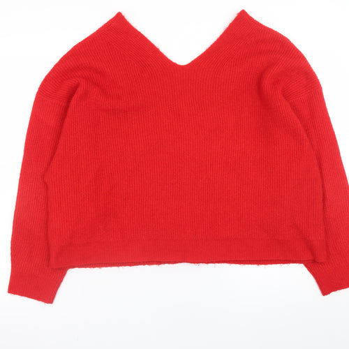 Primark Womens Red V-Neck Chunky Knit Pullover Jumper XL