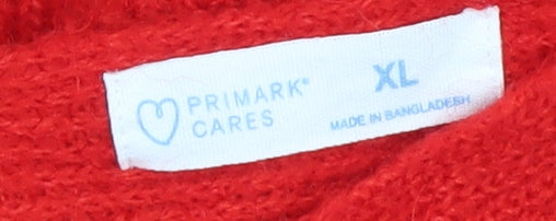 Primark Womens Red V-Neck Chunky Knit Pullover Jumper XL
