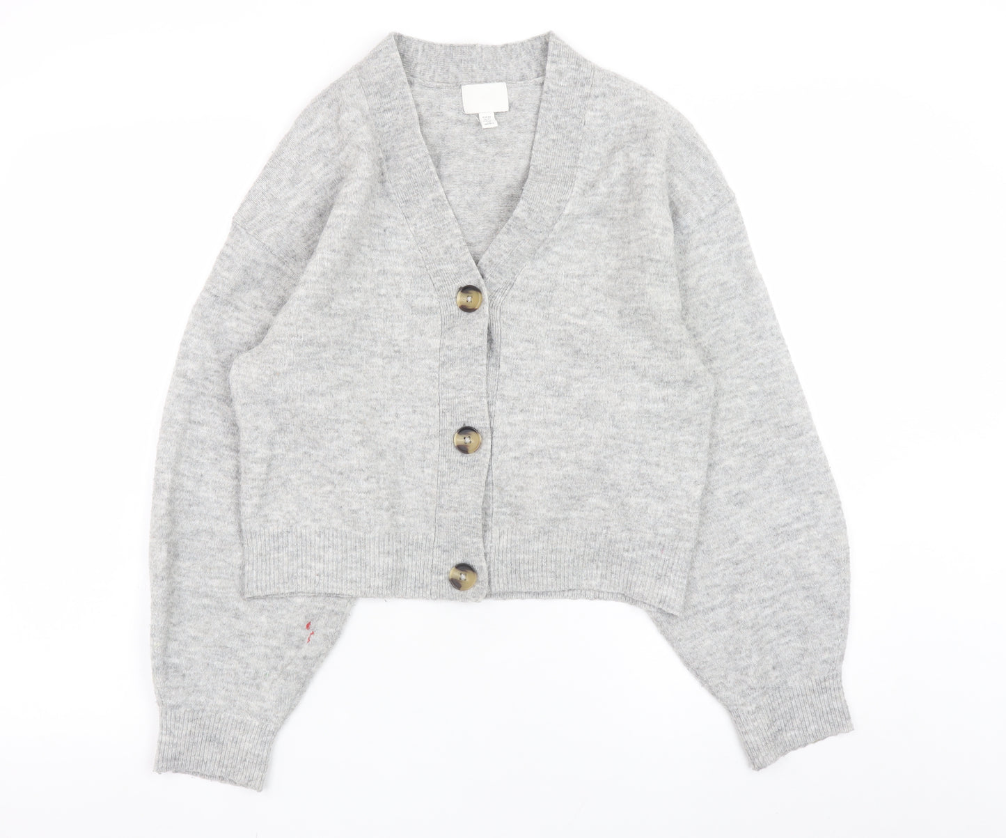 H&M Women Grey Wool Blend Cardigan XS V-Neck Button Front