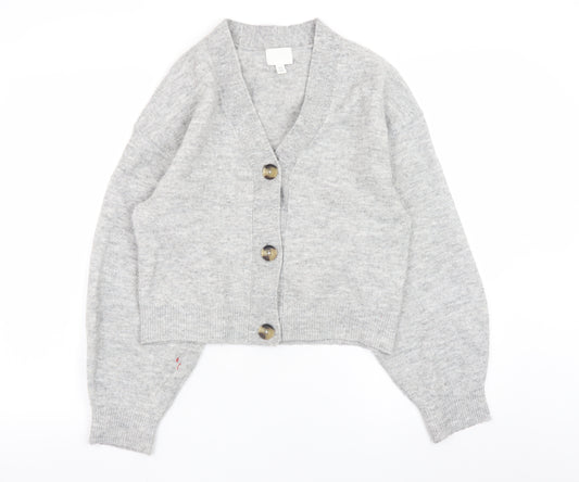 H&M Women Grey Wool Blend Cardigan XS V-Neck Button Front