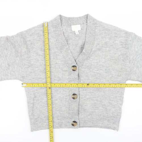 H&M Women Grey Wool Blend Cardigan XS V-Neck Button Front