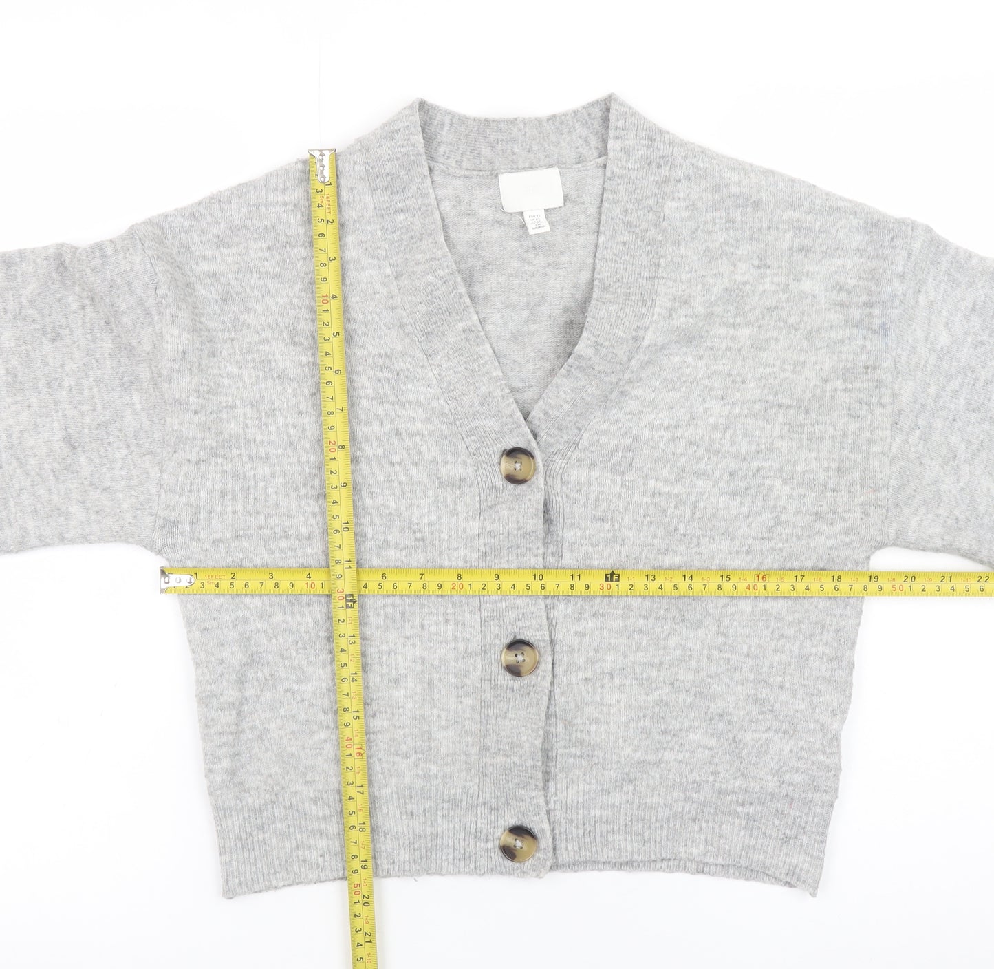 H&M Women Grey Wool Blend Cardigan XS V-Neck Button Front