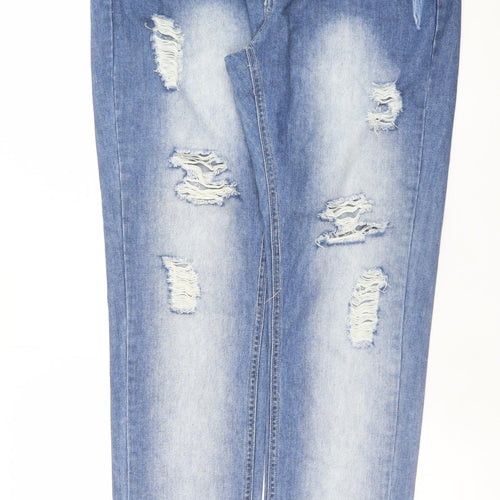 Denim Co. Men's Blue Distressed Light Wash Straight Jeans L
