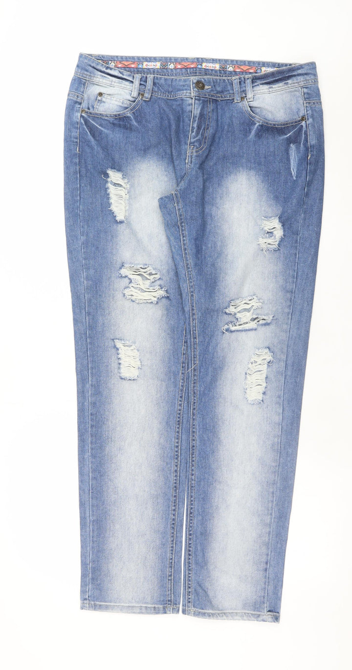 Denim Co. Men's Blue Distressed Light Wash Straight Jeans L