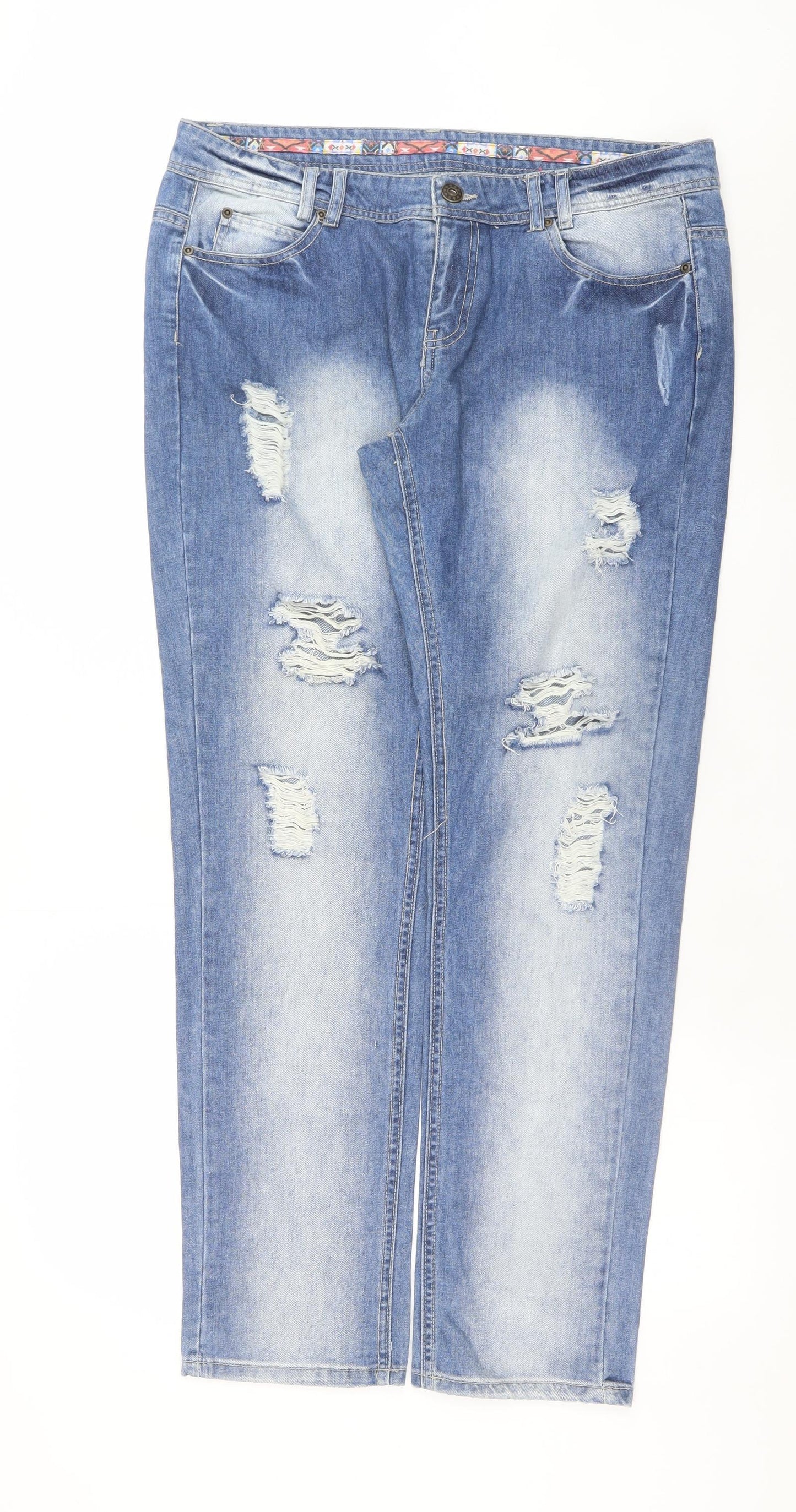 Denim Co. Men's Blue Distressed Light Wash Straight Jeans L