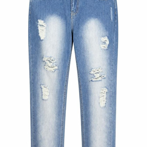 Denim Co. Men's Blue Distressed Light Wash Straight Jeans L