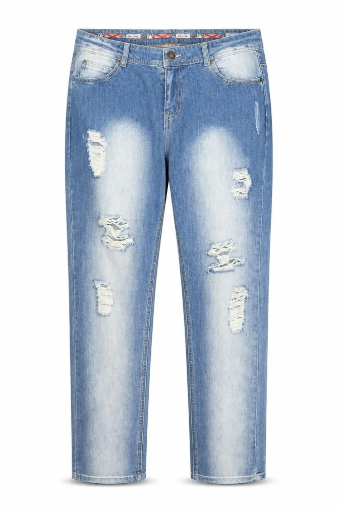 Denim Co. Men's Blue Distressed Light Wash Straight Jeans L