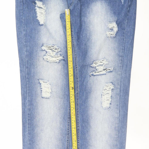 Denim Co. Men's Blue Distressed Light Wash Straight Jeans L
