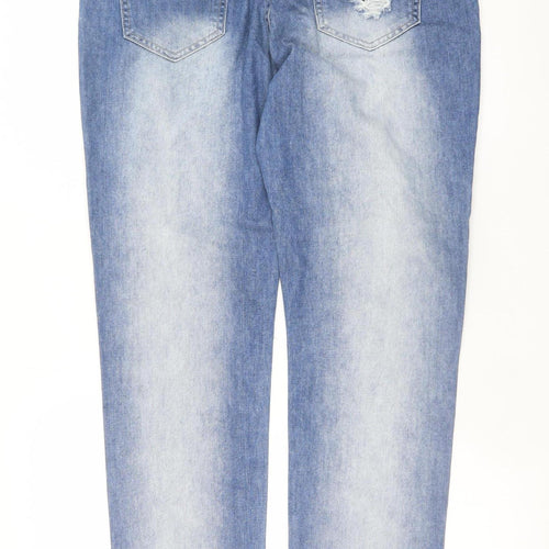 Denim Co. Men's Blue Distressed Light Wash Straight Jeans L