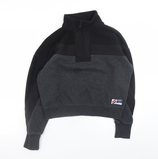 Superdry Womens Black Grey 1/4 Zip Pullover Sweatshirt UK 12