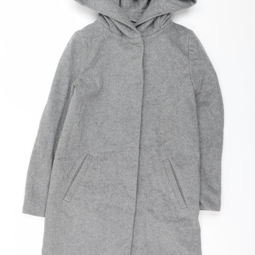 Hallhuber Women's Grey Wool Blend Hooded Long Coat Size 6